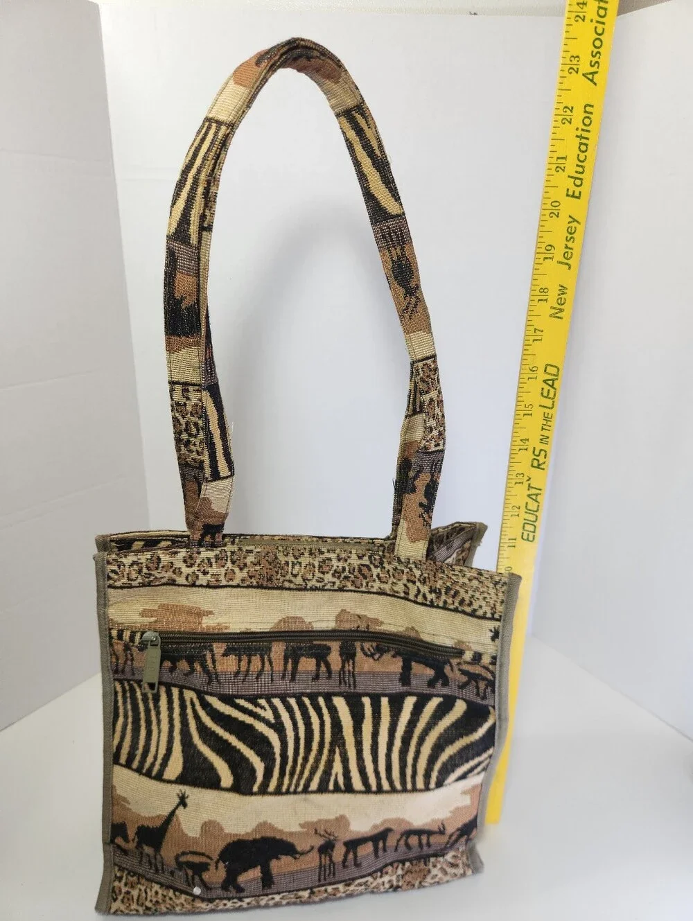 Jade Safari Animal Print Tapestry Zip Purse Tote Bag w/ Coin Purse Pockets